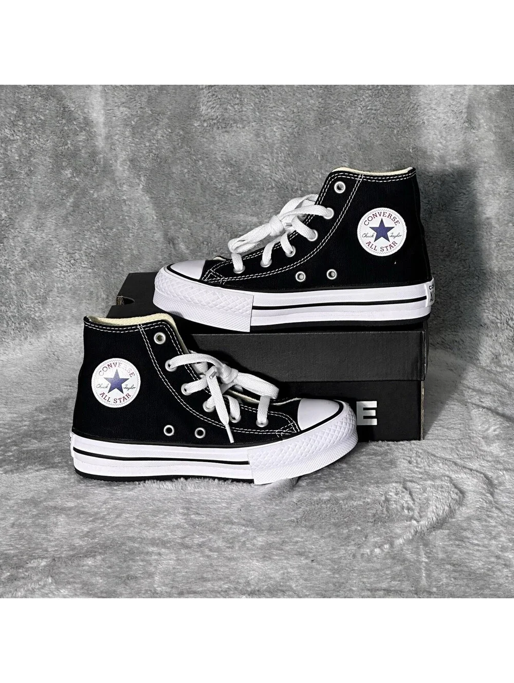Converse Kids Sz 1Y Chuck Taylor All Star Lift Platform High Top Black 372859F